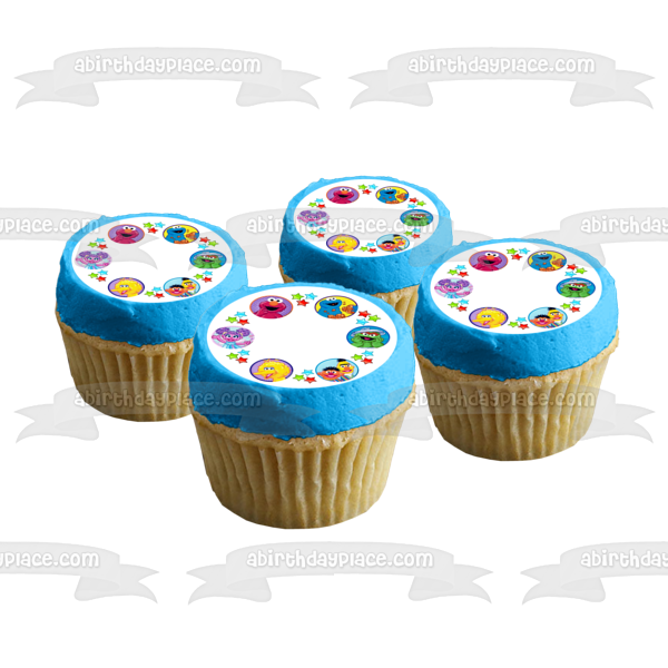 Borde de estrellas de Barrio Sésamo para foto o personalización Elmo Cookie Monster Big Bird Ernie Bert Oscar the Grouch Edible Cake Topper Imagen ABPID53691 