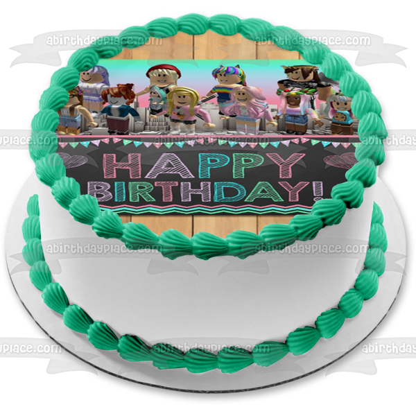 Imagen comestible para decoración de tarta de feliz cumpleaños del grupo de chicas de Roblox ABPID53692 