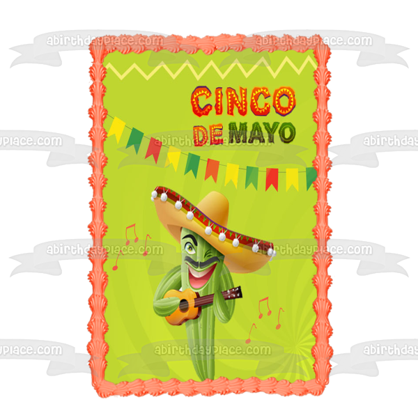 Cinco De Mayo Cactus Cantante Con Sombrero Imagen De Decoración Comestible Para Pastel ABPID53797 