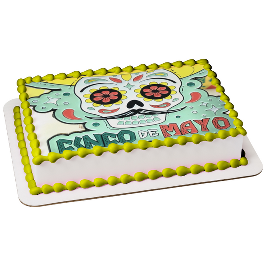 Cinco De Mayo Sugar Skull Wearing a Sombrero Edible Cake Topper Image ABPID53793