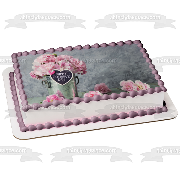 Happy Mother's Day Pink Flowers Edible Cake Topper Image ABPID53813