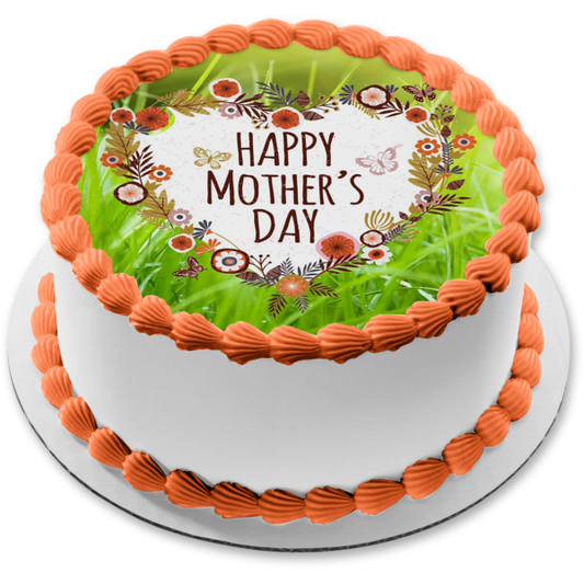 Happy Mother's Day Flowers Butterflies Edible Cake Topper Image ABPID53814