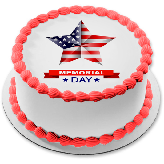 Memorial Day Star Shaped American Flag Edible Cake Topper Image ABPID53829