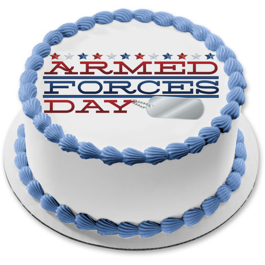 Armed Forces Day Red White and Blue Stars Edible Cake Topper Image ABPID53830