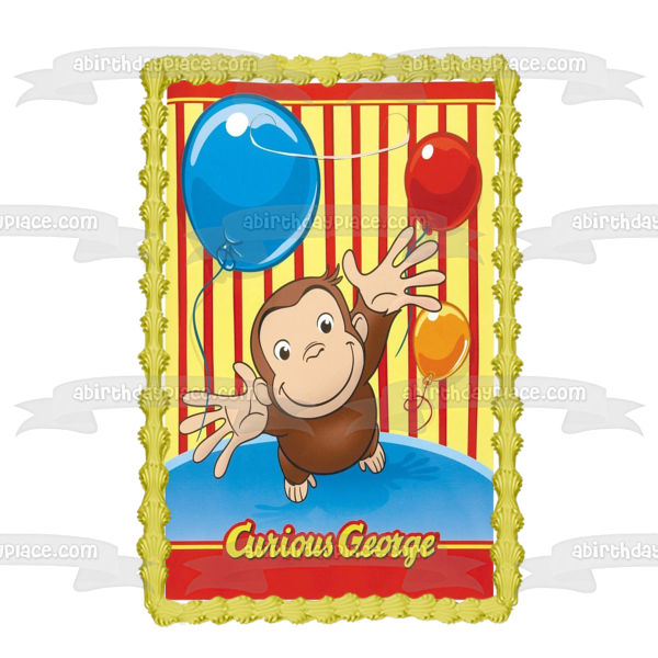 Imagen comestible para decoración de tarta de Jorge el Curioso alcanzando globos ABPID09226 