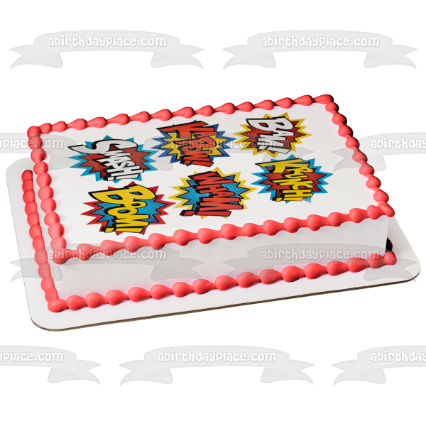 Comic Book Bubbles Bam Krunch Kapow Wham Smash Boom Edible Cake Topper Image ABPID09853