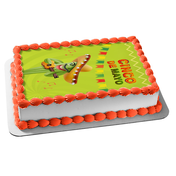 Cinco De Mayo Singing Cactus Wearing a Sombrero Edible Cake Topper Image ABPID53797