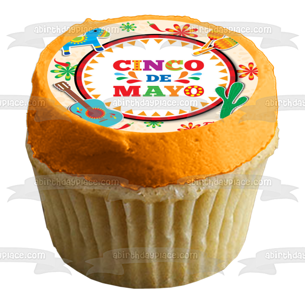 Cinco De Mayo Guitarra Cactus Caballo Maracas Edible Cake Topper Imagen ABPID53794 