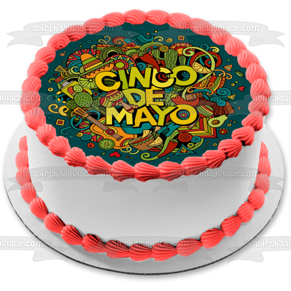 Cinco De Mayo Sombrero Cactus Maracas Chili Peppers Edible Cake Topper Image ABPID53796