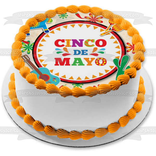 Cinco De Mayo Guitarra Cactus Caballo Maracas Edible Cake Topper Imagen ABPID53794 