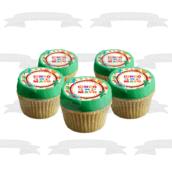 Cinco De Mayo Guitarra Cactus Caballo Maracas Edible Cake Topper Imagen ABPID53794 