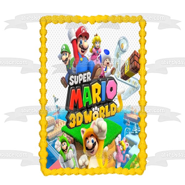 Super Mario 3D World Luigi Toad Princesa Peach Decoración comestible para tarta Imagen ABPID53945 