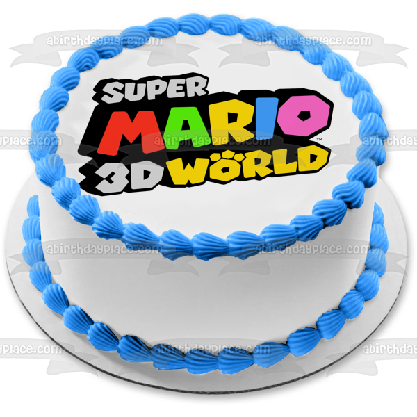 Imagen comestible para decoración de tarta con el logotipo mundial de Super Mario 3D ABPID53944 