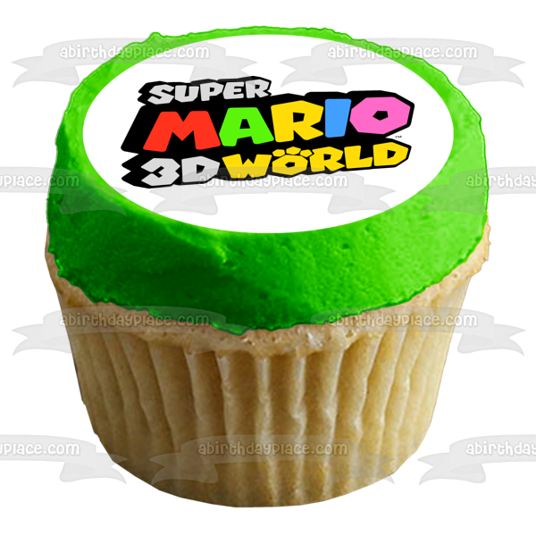 Imagen comestible para decoración de tarta con el logotipo mundial de Super Mario 3D ABPID53944 