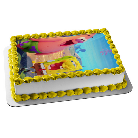 The Spongebob Movie: Sponge on the Run Spongebob and Patrick Laughing Edible Cake Topper Image ABPID54011