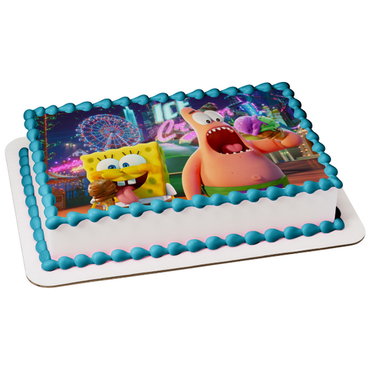 The Spongebob Movie: Sponge on the Run Spongebob and Patrick Eating Ice Cream Edible Cake Topper Image ABPID54010