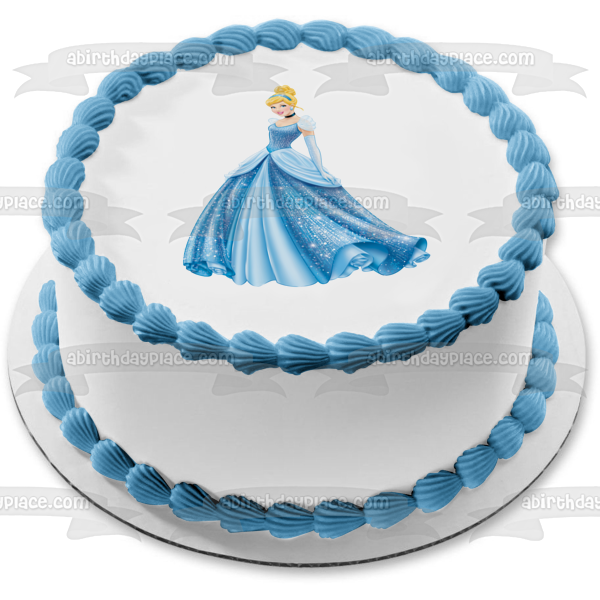 Adorno comestible para tarta con purpurina azul de la princesa Cenicienta de Disney, imagen ABPID09884 