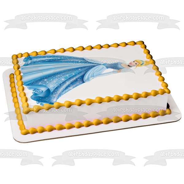 Adorno comestible para tarta con purpurina azul de la princesa Cenicienta de Disney, imagen ABPID09884 