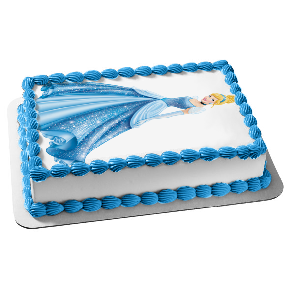 Adorno comestible para tarta con purpurina azul de la princesa Cenicienta de Disney, imagen ABPID09884 