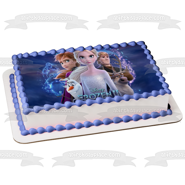 Disney Frozen 2 Elsa Anna Kristoff Sven Olaf Fondo azul Decoración comestible para tarta Imagen ABPID50515 