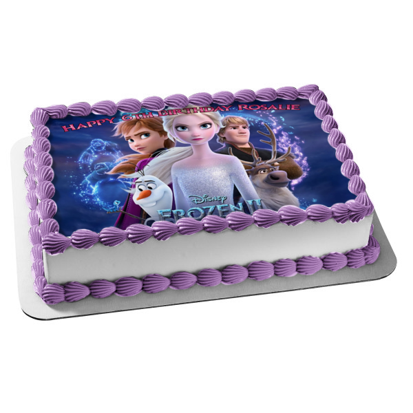 Disney Frozen 2 Elsa Anna Kristoff Sven Olaf Fondo azul Decoración comestible para tarta Imagen ABPID50515 