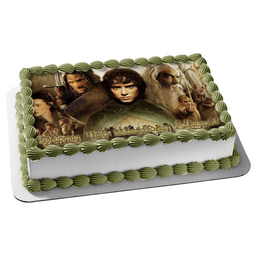 El Señor de los Anillos Póster del reparto principal Película de fantasía Frodo Baggins Gandalf Arwen Legolas Aragorn Imagen comestible para tarta ABPID52863 