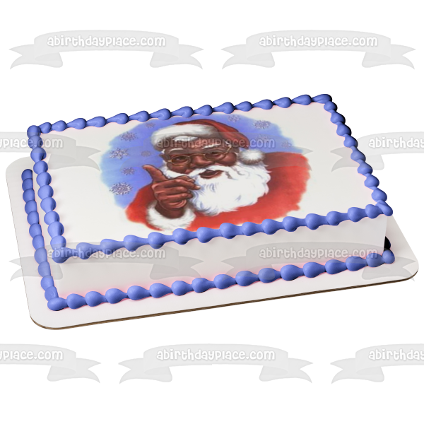 African American Santa Claus Snowflakes Merry Christmas Edible Cake Topper Image ABPID09927