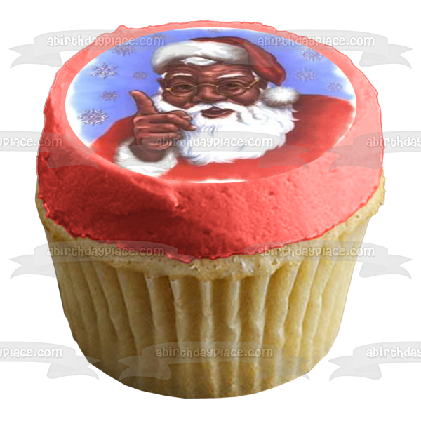 African American Santa Claus Snowflakes Merry Christmas Edible Cake Topper Image ABPID09927