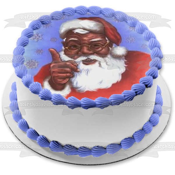 African American Santa Claus Snowflakes Merry Christmas Edible Cake Topper Image ABPID09927