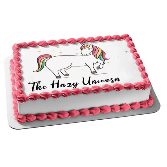 The Hazy Unicorn Stars Colorful Edible Cake Topper Image ABPID09972