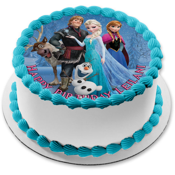 Imagen comestible para decoración de tarta de Frozen Anna, Elsa, Olaf, Sven y Kristoff, ABPID04379 