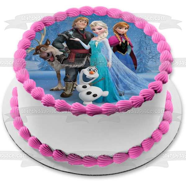 Imagen comestible para decoración de tarta de Frozen Anna, Elsa, Olaf, Sven y Kristoff, ABPID04379 