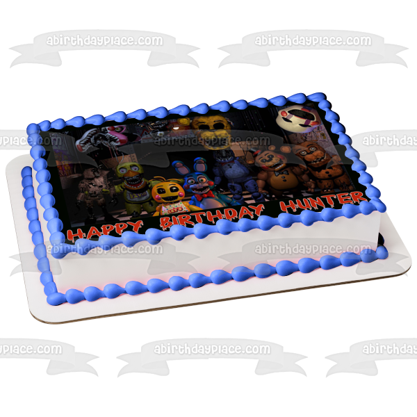 Personalizado Feliz Cumpleaños Cinco Noches en Freddys Bonnie Chica Freddy Fazbear Edible Cake Topper Imagen ABPID51010 