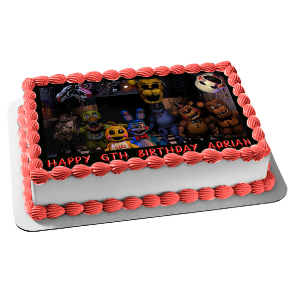 Personalizado Feliz Cumpleaños Cinco Noches en Freddys Bonnie Chica Freddy Fazbear Edible Cake Topper Imagen ABPID51010 