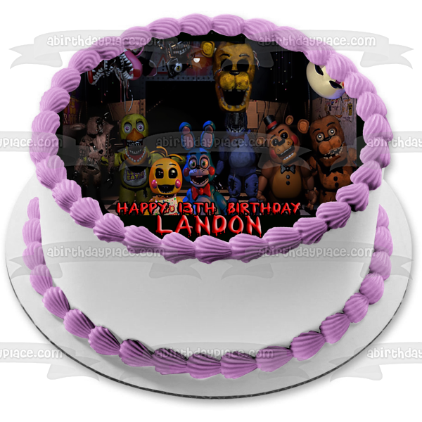 Personalizado Feliz Cumpleaños Cinco Noches en Freddys Bonnie Chica Freddy Fazbear Edible Cake Topper Imagen ABPID51010 