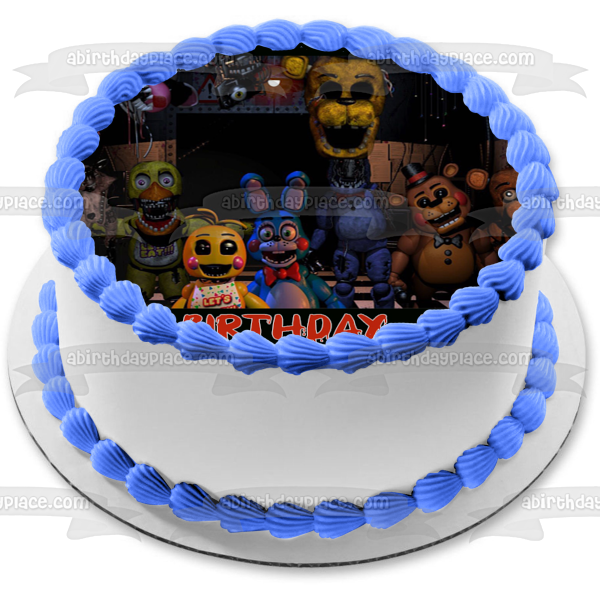 Personalizado Feliz Cumpleaños Cinco Noches en Freddys Bonnie Chica Freddy Fazbear Edible Cake Topper Imagen ABPID51010 