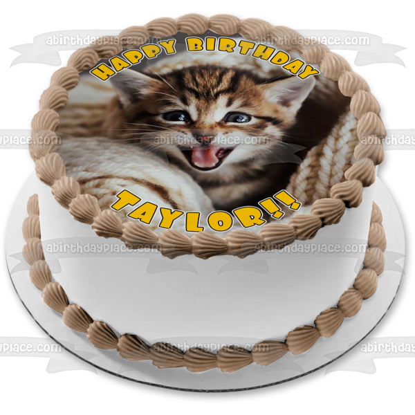 Imagen de adorno comestible para pastel de gato con manta tejida ABPID50259 