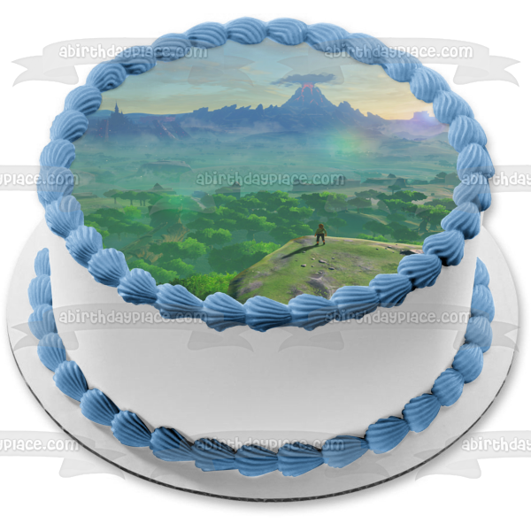 Decoración comestible para tarta con diseño del volcán Hyrule de The Legend of Zelda Breath of the Wild Link ABPID22358 