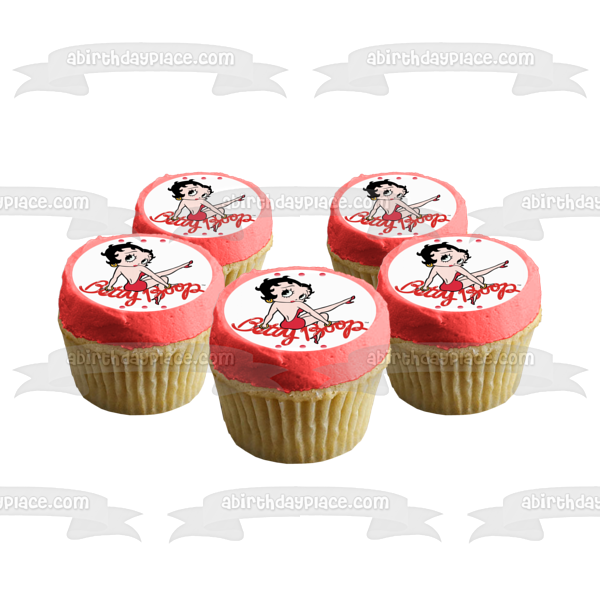 Betty Boop vestido rojo pendientes de aro pelo negro borde de puntos comestible decoración para tarta imagen ABPID09262 