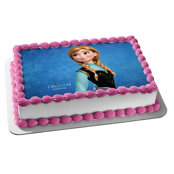 Imagen comestible para decoración de tarta con fondo azul de Frozen Anna de Disney ABPID10054 