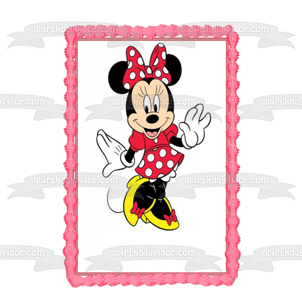 Adorno comestible para tarta de Minnie Mouse de Disney con lunares rojos, blancos y amarillos, imagen ABPID09280 