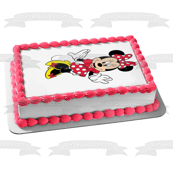 Adorno comestible para tarta de Minnie Mouse de Disney con lunares rojos, blancos y amarillos, imagen ABPID09280 