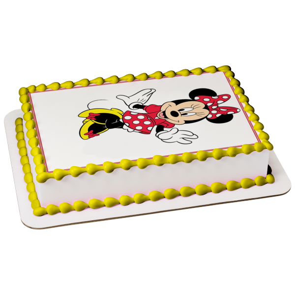 Adorno comestible para tarta de Minnie Mouse de Disney con lunares rojos, blancos y amarillos, imagen ABPID09280 