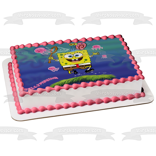 SpongeBob SquarePants Sponge Bob Square Pants Catching Jellyfish Edible Cake Topper Image ABPID09284