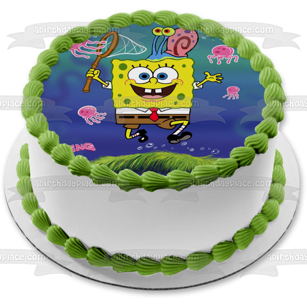 SpongeBob SquarePants Sponge Bob Square Pants Catching Jellyfish Edible Cake Topper Image ABPID09284