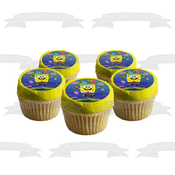 SpongeBob SquarePants Sponge Bob Square Pants Catching Jellyfish Edible Cake Topper Image ABPID09284