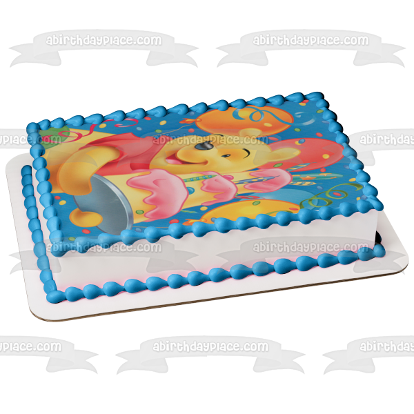 Disney Winnie the Pooh Pooh Bear Cake Balloons Edible Cake Topper Image ABPID09299