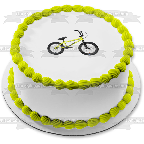 Yellow and Black Bicycle Edible Cake Topper Image ABPID09371