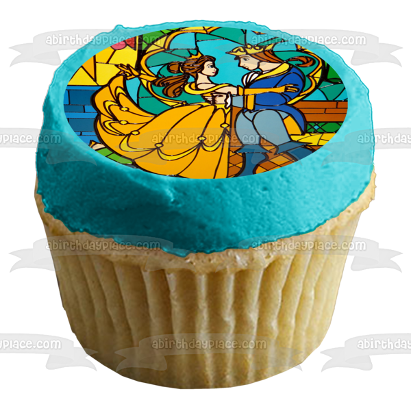 Disney La Bella y la Bestia Bella Príncipe bailando vidriera comestible decoración para tarta imagen ABPID09374 