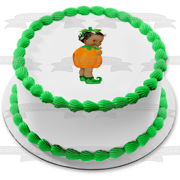 African American Baby Girl Pumpkin Costume Edible Cake Topper Image ABPID10195